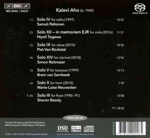 Kalevi Aho - Sharon Bezaly, Piet Van Bockstal, Marie Luise Neunecker, Samuli Peltonen, Simon Reitmaier, Bram Van Sambeek, Hiyoli Togawa : Solo (SACD, Hybrid, Multichannel)