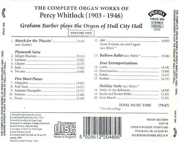 Percy Whitlock - Graham Barber : The Complete Organ Works of Percy Whitlock (1903-1946) Volume One (CD, Album)