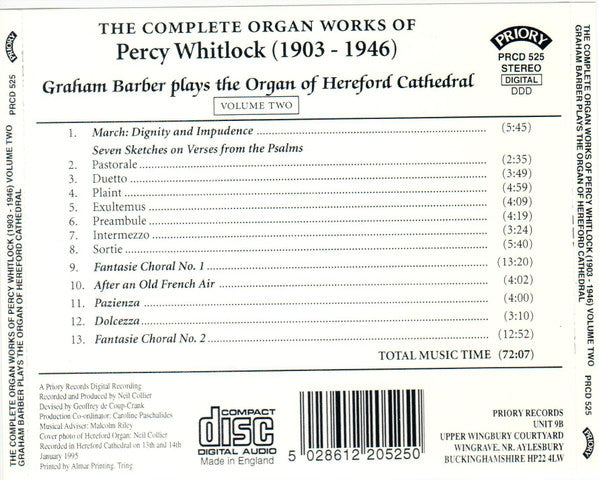 Percy Whitlock - Graham Barber : The Complete Organ Works Of Percy Whitlock (1903-1946) Volume Two (CD, Album)
