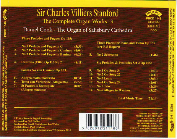 Sir Charles Villiers Stanford* - Daniel Cook* : The Complete Organ Works - 3 (CD, Album)