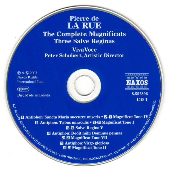 Pierre de la Rue - VivaVoce (Montreal) : Peter Schubert (2) : The Complete Magnificats / Three Salve Reginas (2xCD, Album)