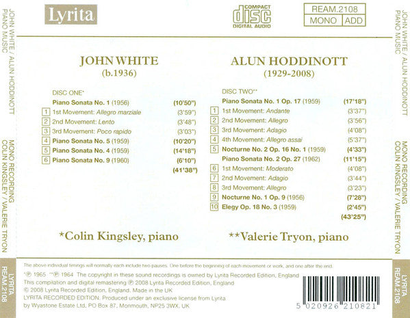 John White / Alun Hoddinott - Colin Kingsley / Valerie Tryon : Piano Music (2xCDr, Mono, RE)