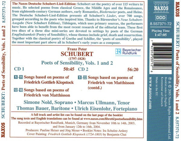 Franz Schubert - Simone Nold, Marcus Ullmann, Thomas E. Bauer, Ulrich Eisenlohr : Poets Of Sensibility, Vols. 1 And 2 (2xCD)