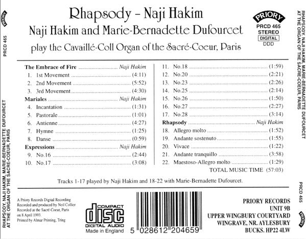 Naji Hakim, Marie-Bernadette Dufourcet : Naji Hakim - Rhapsody  (CD, Album)