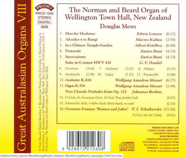 Douglas Mews : The Norman And Beard Organ Of Wellington Town Hall, New Zealand (CD, Album)