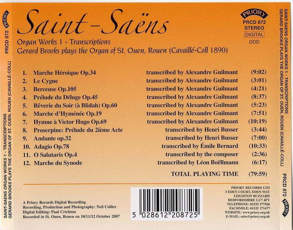 Camille Saint-Saëns - Gerard Brooks : Organ Works 1 - Transcriptions (CD, Album)