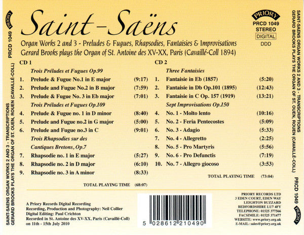 Camille Saint-Saëns - Gerard Brooks : Organ Works 2 and 3 - Preludes & Fugues, Rhapsodies, Fantaisies & Improvisations (2xCD, Album)