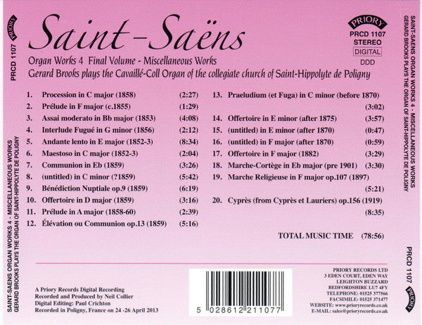 Camille Saint-Saëns - Gerard Brooks : Organ Works 4 Final Volume - Miscellaneous Works (HDCD, Album)