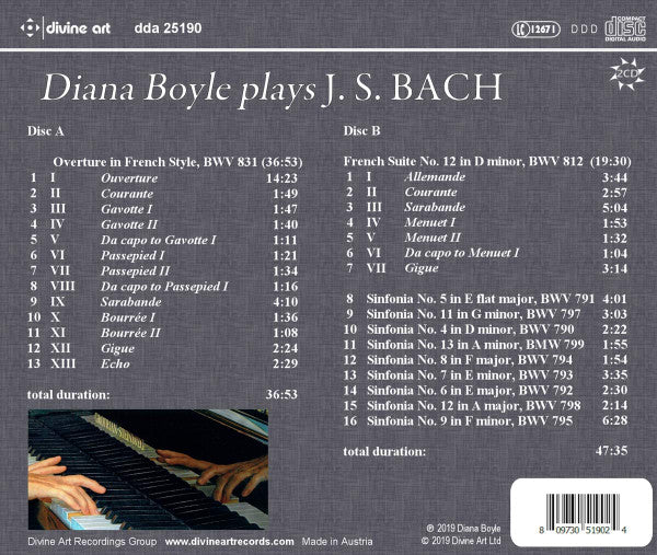Diana Boyle, Johann Sebastian Bach : Diana Boyle Plays J.S. Bach (2xCD, Album)