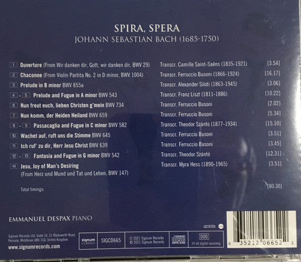 Emmanuel Despax, Johann Sebastian Bach : Spira, Spera (CD, Album)