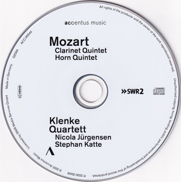 Wolfgang Amadeus Mozart, Klenke Quartett, Nicola Jürgensen, Stephan Katte : Clarinet Quintet / Horn Quintet (CD)
