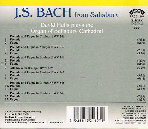 Johann Sebastian Bach - David Halls : J.S. Bach From Salisbury (CD, Album)