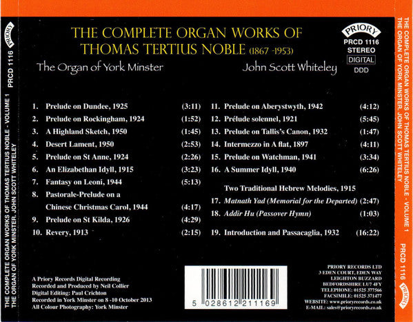 Thomas Tertius Noble - John Scott Whiteley : The Complete Organ Works Of Thomas Tertius Noble: Volume 1 (CD, Album)