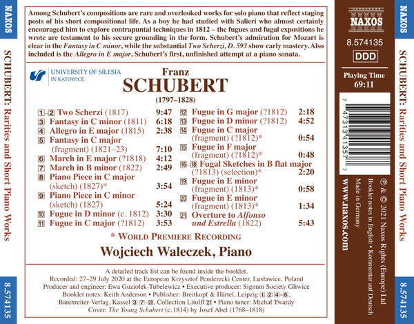 Franz Schubert, Wojciech Waleczek : Rarities And Short Piano Works (CD, Album)