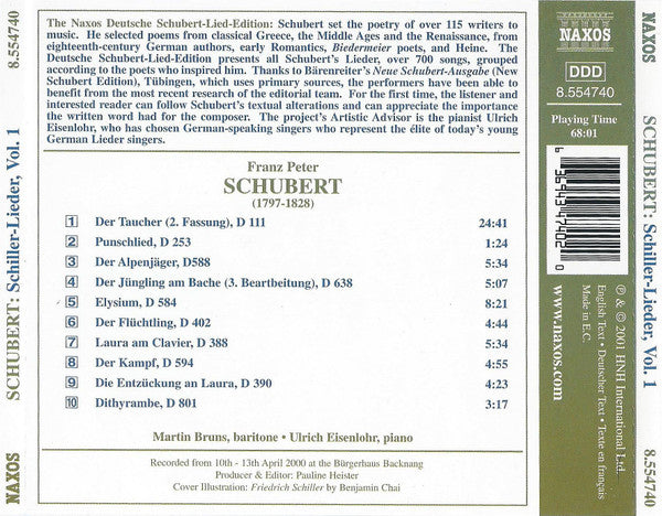 Franz Schubert - Martin A. Bruns, Ulrich Eisenlohr : Schiller-Lieder, Vol. 1 (CD)