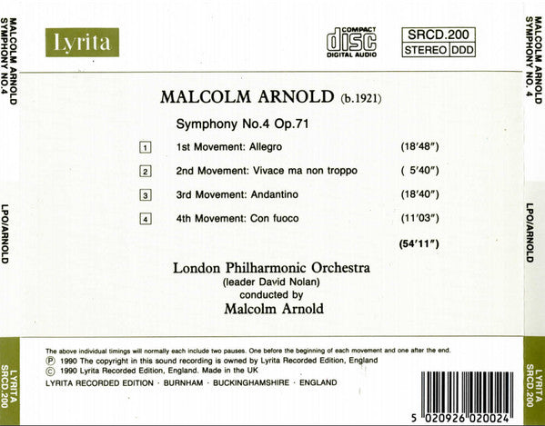 Malcolm Arnold - London Philharmonic Orchestra Conducted By Malcolm Arnold : Symphony No. 4 (CD)