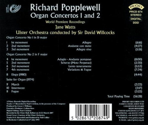 Richard Popplewell - Jane Watts, Ulster Orchestra, David Willcocks : Organ Concertos 1 And 2 (CD, Album)