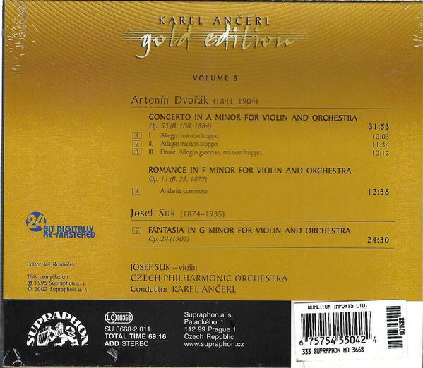 Karel Ančerl, Josef Suk, The Czech Philharmonic Orchestra : Antonín Dvořák / Josef Suk (2) : Violin Concerto / Romance / Fantasia (CD, Comp, RM)