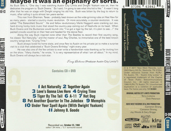 Buck Owens : Live From Austin TX (CD, Album + DVD, NTSC)