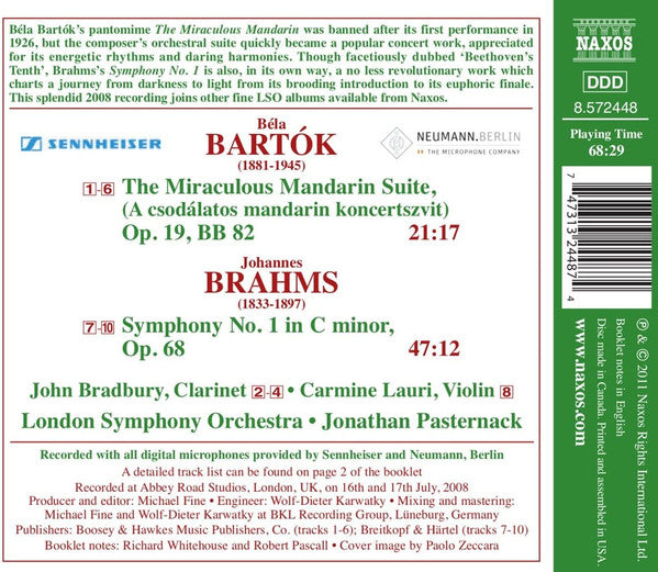 Béla Bartók, Johannes Brahms, London Symphony Orchestra, Jonathan Pasternack : The Miraculous Mandarin Suite / Symphony No. 1 (CD)