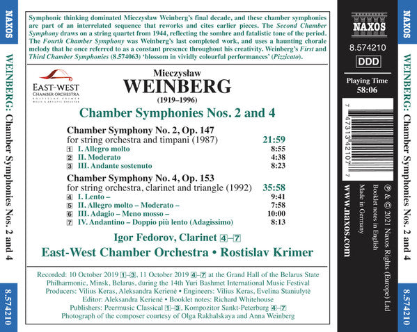 Mieczysław Weinberg, East-West Chamber Orchestra, Rostislav Krimer : Chamber Symphonies Nos. 2 And 4 (CD, Album)