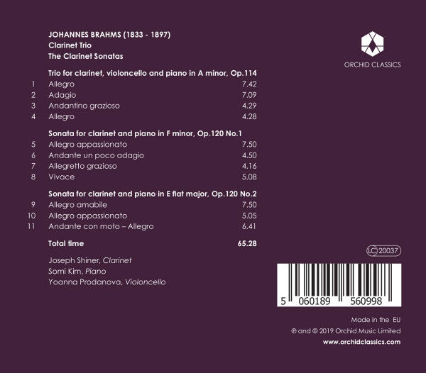 Johannes Brahms, Joseph Shiner, Somi Kim, Yoanna Prodanova : Clarinet Trio; The Clarinet Sonatas (CD, Album)