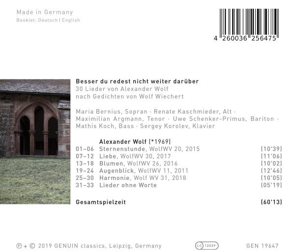 Maria Bernius, Renate Kaschmieder, Maximilian Argmann, Uwe Schenker-Primus, Mathis Koch, Sergey Korolev (2) : Besser Du Redest Nicht Weiter Darüber: 30 Lieder von Alexander Wolf Nach Gedichten von Wolf Wiechert (CD, Album)