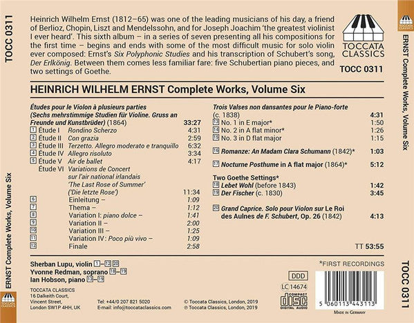 Heinrich Wilhelm Ernst, Sherban Lupu, Yvonne Gonzalez Redman, Ian Hobson : Complete Works, Volume Six (CD, Album)