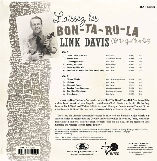 Link Davis : Laissez Les Bon-Ta-Ru-La (Let The Good Times Roll) (10", Comp, Ltd + CD, Comp)