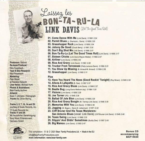 Link Davis : Laissez Les Bon-Ta-Ru-La (Let The Good Times Roll) (10", Comp, Ltd + CD, Comp)