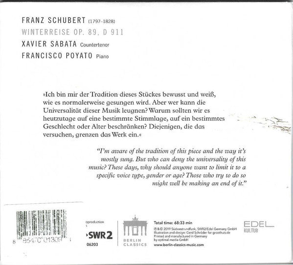 Franz Schubert / Xavier Sabata, Francisco Poyato : Winterreise (CD)