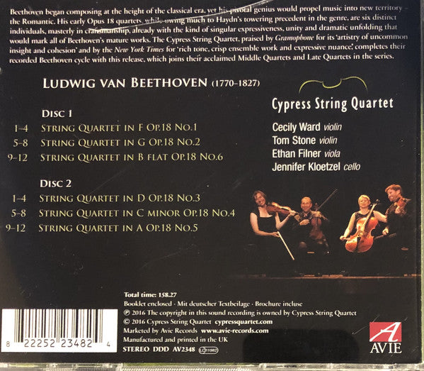 Ludwig van Beethoven - Cypress String Quartet : Beethoven: The Early String Quartets Opus 18 (2xCD, Album)