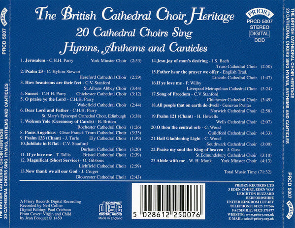 Various : The British Cathedral Choir Heritage - 20 Cathedral Choirs Sing Hymns, Anthems And Canticles (CD, Comp)