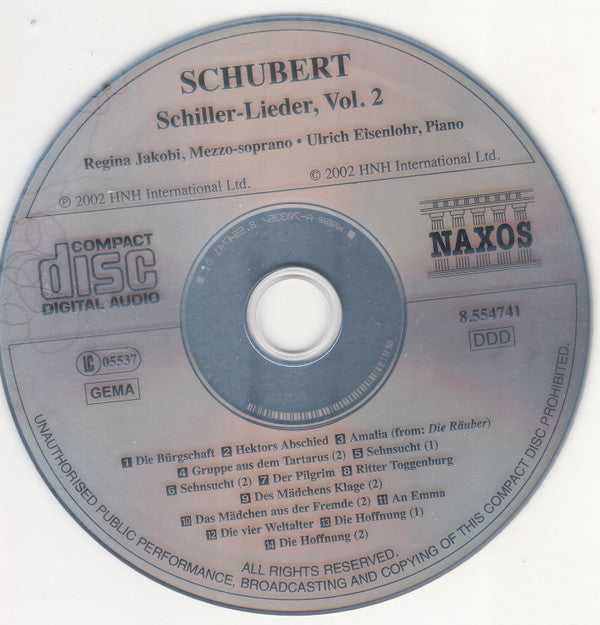 Franz Schubert / Regina Jakobi, Ulrich Eisenlohr : Schiller-Lieder, Vol. 2 (CD)
