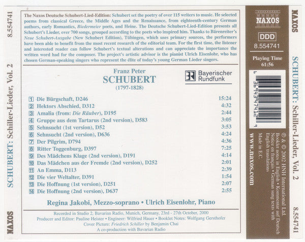 Franz Schubert / Regina Jakobi, Ulrich Eisenlohr : Schiller-Lieder, Vol. 2 (CD)