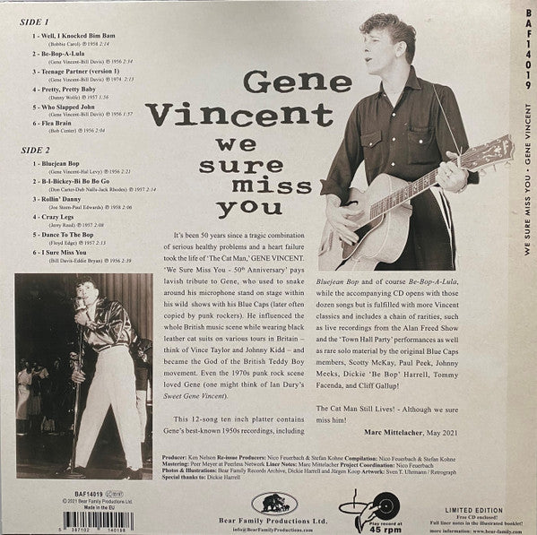 Gene Vincent : We Sure Miss You (10", Comp + CD, Comp)