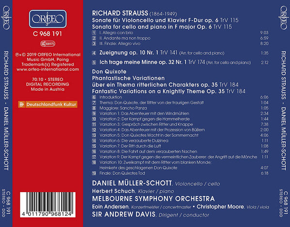 Richard Strauss, Daniel Müller-Schott, Herbert Schuch, Melbourne Symphony Orchestra, Andrew Davis : Don Quixote; Sonata For Cello And Piano; Songs Op. 10 And Op. 32 (CD, Album)