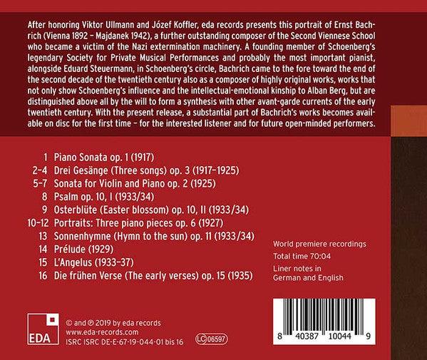 Ernst Bachrich, Lola Rubio, Anna Christin Sayn, Alexander Breitenbach : Music For Piano Solo; Violin Sonata; Songs (CD, Album)