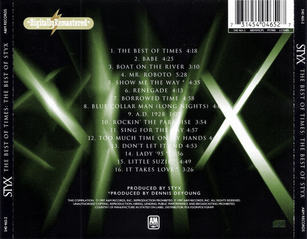 Styx : The Best Of Times: The Best Of Styx (CD, Comp, RM, RP)