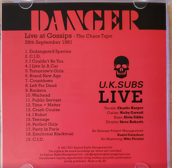 UK Subs : Danger (U.K. Subs Live) (CD, RE)