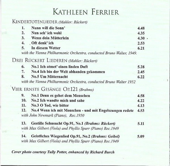 Kathleen Ferrier, Vienna Philharmonic*, Bruno Walter : Kindertotenlieder (CD, Comp)