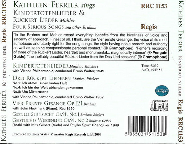 Kathleen Ferrier, Vienna Philharmonic*, Bruno Walter : Kindertotenlieder (CD, Comp)