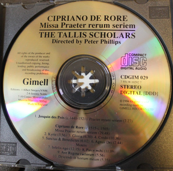 Cipriano De Rore, The Tallis Scholars, Peter Phillips (2) : Missa Praeter Rerum Seriem (CD, Album)