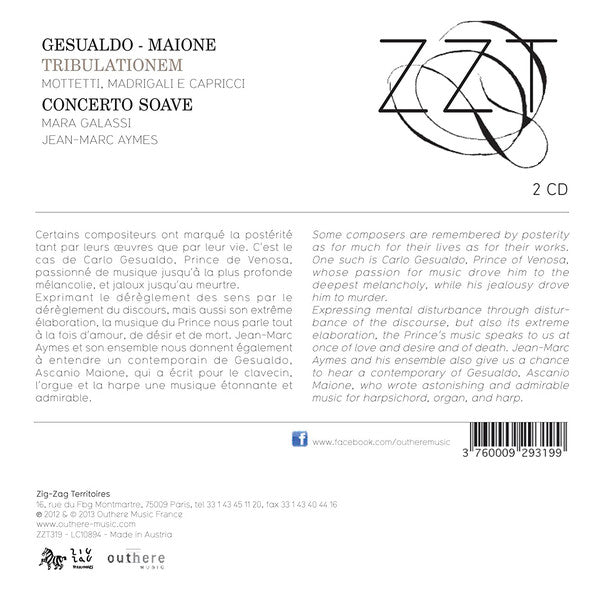 Carlo Gesualdo / Ascanio Mayone – Concerto Soave, Mara Galassi, Jean-Marc Aymes : Tribulationem (Motetti, Madrigali, Capricci) (2xCD)