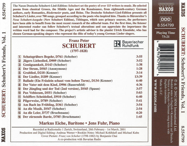Franz Schubert, Markus Eiche, Jens Fuhr : Schubert's Friends, Vol. 1 (CD)