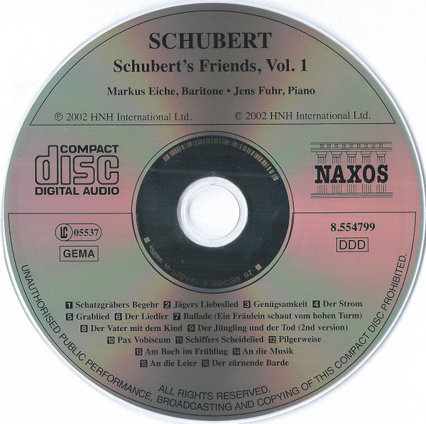 Franz Schubert, Markus Eiche, Jens Fuhr : Schubert's Friends, Vol. 1 (CD)