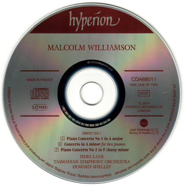Malcolm Williamson - Piers Lane, Tasmanian Symphony Orchestra / Howard Shelley : The Complete Piano Concertos (2xCD)