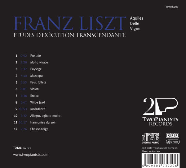 Franz Schubert, Aquiles Delle Vigne : Etudes d'Execution Transcendente (CD, Album)