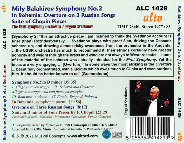 Mily Balakirev, Evgeni Svetlanov, Russian State Symphony Orchestra : Symphony No. 2 [In Bohemia / Overture On Russian Themes / Suite of Chopin Themes (CD, Album, Comp, RE, RM)