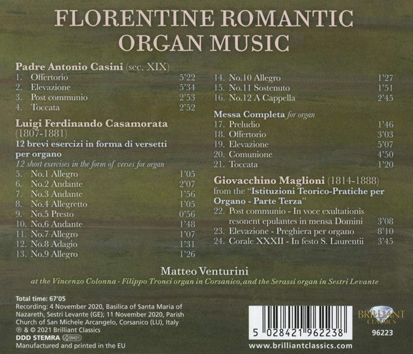 Padre Antonio Casini • Luigi Ferdinando Casamorata • Giovacchino Maglioni - Matteo Venturini : Florentine Romantic Organ Music (CD, Album)